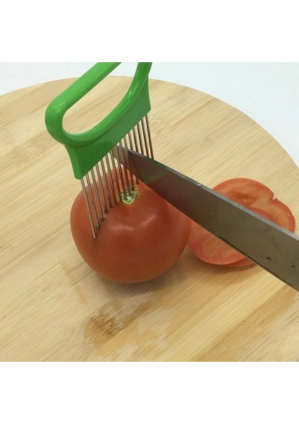 Yeşil Stil 4 Renk Öğütücüler Dilimleyiciler Domates Soğan Sebze Meyve Kesme Yardımı Tutucu Kılavuz Dilimleme Kesici Güvenli Çatal Mutfak Aksesuarları (Yurt Dışından) indirimleri