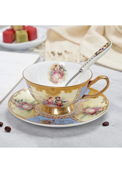 1550A Stili Yefine Yüksek Li Kemik Porselen Kahve Fincanları Vintage Seramik Sırlı Gelişmiş Çay Fincanı ve Tabak Setleri Lüks Hediyeler (Yurt Dışından)