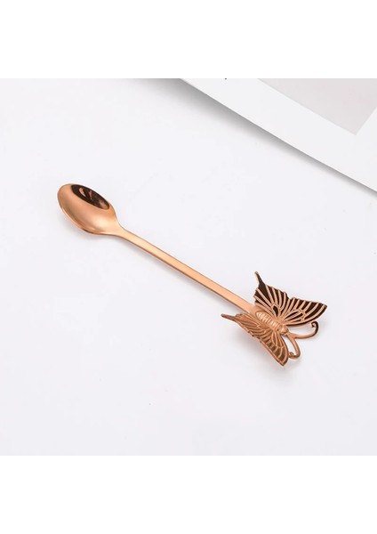 Gül Altın Kaşık Stili 1 Adet Paslanmaz Çelik Kahve Kaşığı Çay Kaşığı Altın Kaplama Şeker Tatlı Meyve Çatal Ayna Parlatma Kelebek Kolu Yemek Takımı (Yurt Dışından)