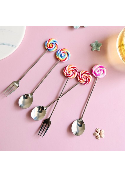 No.3 Tarzı Sevimli Eğlenceli Lolipop Kahve Çatalı Kaşık Paslanmaz Çelik Titanyum Kaplama Altın Kek Çatalı Çocuk Küçük Kaşık Dondurma Kaşığı (Yurt Dışından) fiyatları