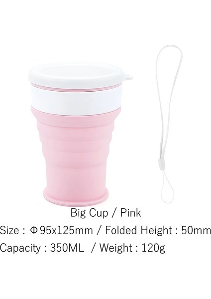 350ML Pembe Stil Mlteleskopik Taşınabilir Silikon Katlanır Bardak Gıda Sınıfı Su Bardağı Seyahat Içme Gereçleri Kupa Açık Reçine Kahve Handcup (Yurt Dışından)