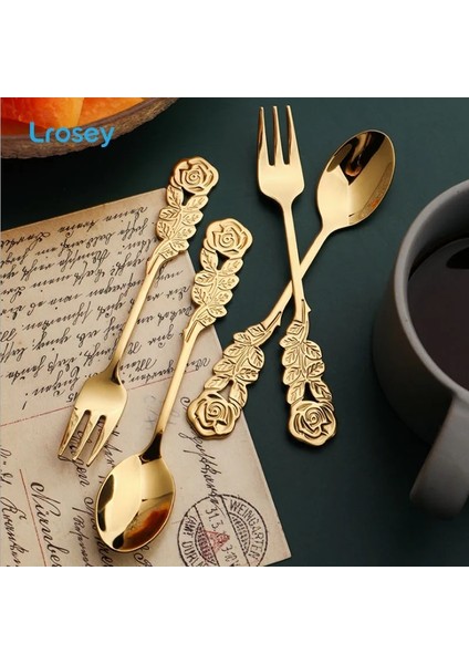 Gümüş Kaşık Stili Retro Kahve Kaşığı Yaratıcı Gül Kolu Paslanmaz Çelik Meyve Çatalı Kawaii Çay Kaşığı Tatlı Iskandinav Ev Mutfak Sofra Takımı (Yurt Dışından) modelleri