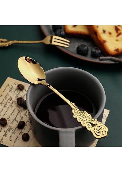 Gümüş Kaşık Stili Retro Kahve Kaşığı Yaratıcı Gül Kolu Paslanmaz Çelik Meyve Çatalı Kawaii Çay Kaşığı Tatlı Iskandinav Ev Mutfak Sofra Takımı (Yurt Dışından) indirimleri