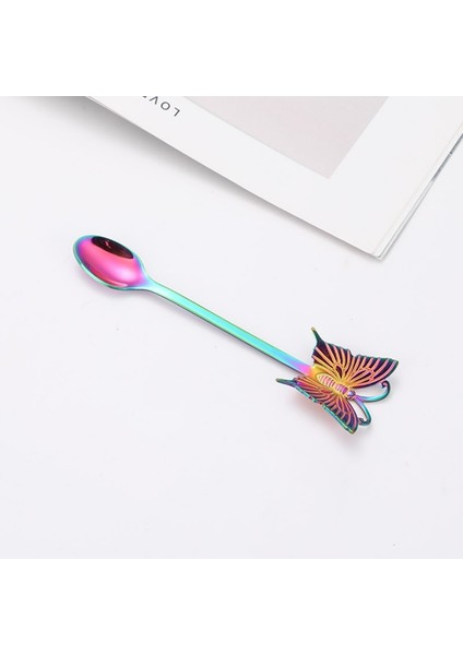 Renkli Kaşık Stili 1 Adet Paslanmaz Çelik Kahve Kaşığı Çay Kaşığı Altın Kaplama Şeker Tatlı Meyve Çatal Ayna Parlatma Kelebek Kolu Yemek Takımı (Yurt Dışından)