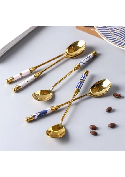 Kaşık 2 Tarzı Şık Kahve Karıştırma Kaşığı Seramik Uzun Saplı Parlak Dondurma Çay Kaşığı Altın Kaplama Tatlı Kaşığı Paslanmaz Çelik Sofra Takımı (Yurt Dışından) indirimleri