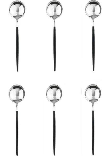 6 Adet Siyah Gümüş Tarzı 6 Adet Gökkuşağı Paslanmaz Çelik Çay Kaşığı Tatlı Dondurma Kaşığı Cilalı Karıştırma Kahve Kaşığı Mutfak Aksesuarları Sofra Takımı (Yurt Dışından)