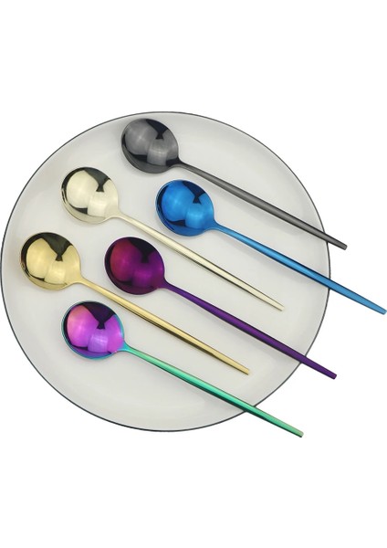 6 Adet Siyah Gümüş Tarzı 6 Adet Gökkuşağı Paslanmaz Çelik Çay Kaşığı Tatlı Dondurma Kaşığı Cilalı Karıştırma Kahve Kaşığı Mutfak Aksesuarları Sofra Takımı (Yurt Dışından) indirimleri