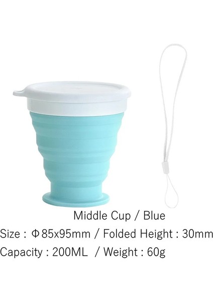 200ML Mavi Stil Mlteleskopik Taşınabilir Silikon Katlanır Bardak Gıda Sınıfı Su Bardağı Seyahat Içme Gereçleri Kupa Açık Reçine Kahve Handcup (Yurt Dışından)
