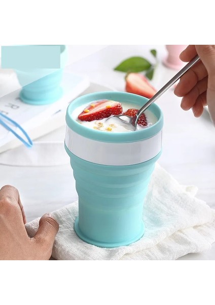 200ML Mavi Stil Mlteleskopik Taşınabilir Silikon Katlanır Bardak Gıda Sınıfı Su Bardağı Seyahat Içme Gereçleri Kupa Açık Reçine Kahve Handcup (Yurt Dışından)