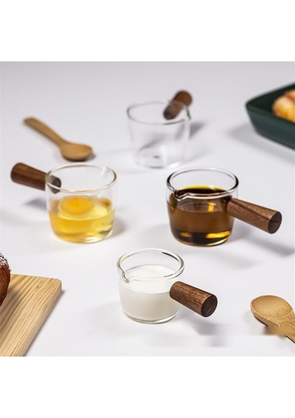 100ML Tarzı Cam Süt Bardağı Kremalı Sürahi Ahşap Saplı Isıya Dayanıklı Şurup Sos Dispenseri Espresso Ev Için Çok Fonksiyonlu Konteyner Bardak (Yurt Dışından) fiyatları