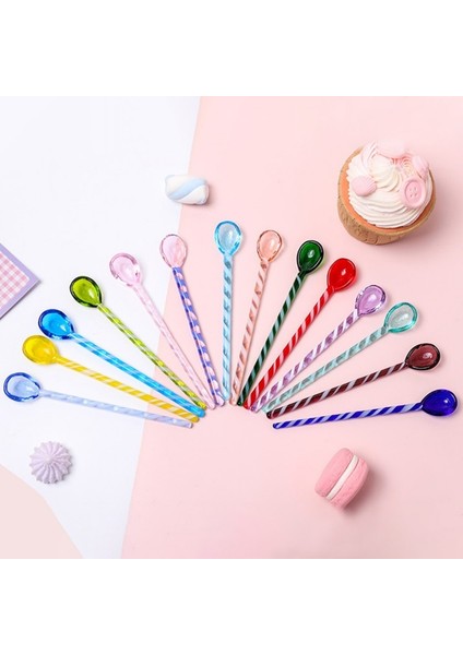 A2 Stili Yaratıcı Renkli Cam Karıştırma Çubuğu Kaşık Renkli Cam Karıştırma Çubuğu Sevimli Uzun Saplı Suyu Kahve Genişletilmiş Kaşık Sofra (Yurt Dışından) fiyatları