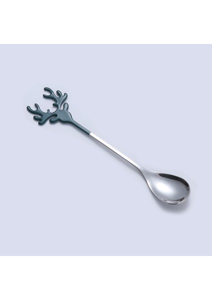 Koyu Yeşil Gümüş Tarzı 2022 Yeni Geyik Kafası Şekli Paslanmaz Çelik Karıştırma Kaşığı Romantik Noel Elk Kahve Tatlı Kaşığı Nefis Hediye Sofra Seti (Yurt Dışından)