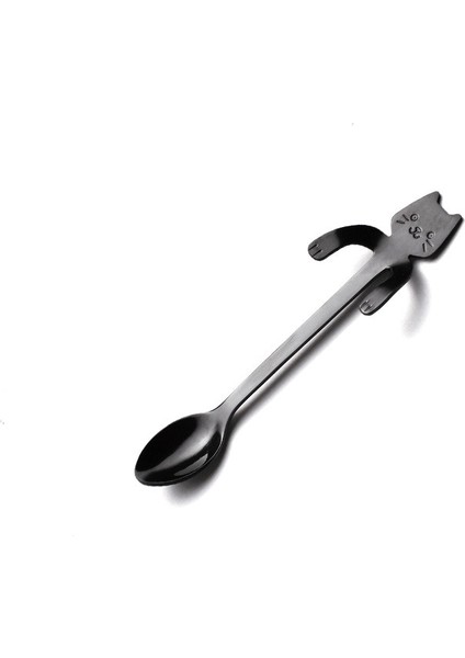 Siyah Stil 11,5 cm Sevimli Kedi Kahve Kaşığı Paslanmaz Çelik Yaratıcı Çay Kaşığı Tatlı Aperatif Dondurma Mini Kupa Çay Bardağı Sofra Mutfak Aksesuarları (Yurt Dışından)