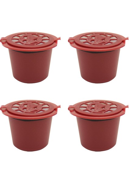 4 Adet Kırmızı Stil Kahve Kapsülü Yeniden Doldurulabilir Kahve Kapsülü Filtre Fincan Nespresso Makinesi Kapsül Plastik Filtre Bardakları Kaşık Fırça (Yurt Dışından)