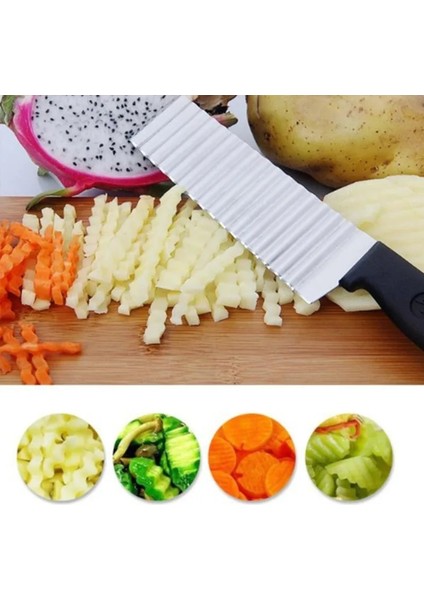 Siyah 24CM Tarzı Paslanmaz Çelik Patates Dalga Bıçağı Çok Amaçlı Pp Saplı Pişirme Aracı Patates Kızartması Kesici Oluklu Bıçak Kaymaz (Yurt Dışından) fiyatları