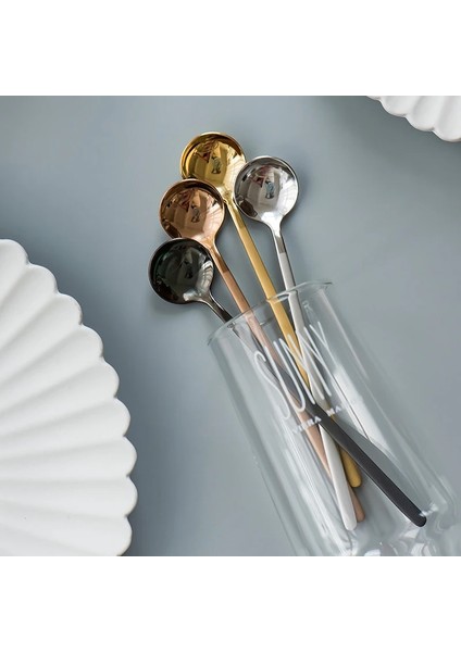 Bir Stil Paslanmaz Çelik Yuvarlak Kaşık Uzun Saplı Kahve Dondurma Tatlı Çay Kaşığı Mutfak Drinkware Sofra Aracı Aksesuarları (Yurt Dışından) fırsatları