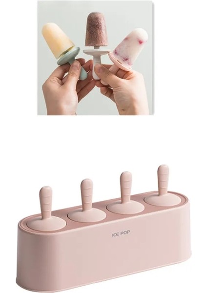 Yeşil Stil Dondurma Kalıbı Buzlu Şeker Dıy Aracı 4 Delikli Ev Yapımı Buz Pop Yapma Kutusu Dondurma Araçları Buz Kutusu Silikon Buzlu Şeker Kutusu Mutfak Aracı (Yurt Dışından)