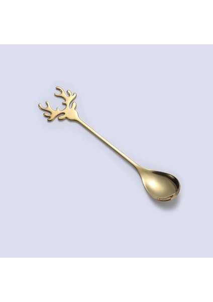 Altın Tarzı Geyik Kafası Şekli Paslanmaz Çelik Karıştırma Kaşığı Romantik Noel Elk Kahve Tatlı Kaşığı Nefis Sofra Hediye Kutusu Seti (Yurt Dışından)