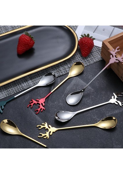 Altın Tarzı Geyik Kafası Şekli Paslanmaz Çelik Karıştırma Kaşığı Romantik Noel Elk Kahve Tatlı Kaşığı Nefis Sofra Hediye Kutusu Seti (Yurt Dışından) fiyatları