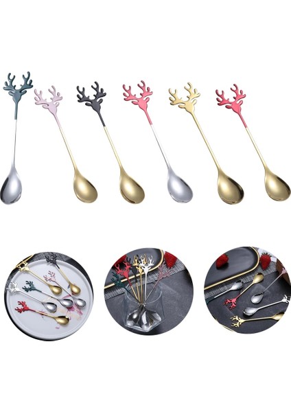 Altın Tarzı Geyik Kafası Şekli Paslanmaz Çelik Karıştırma Kaşığı Romantik Noel Elk Kahve Tatlı Kaşığı Nefis Sofra Hediye Kutusu Seti (Yurt Dışından) fırsatları