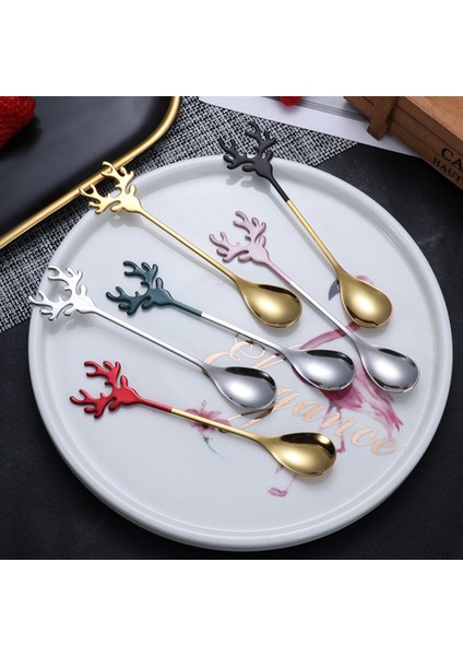 Altın Tarzı Geyik Kafası Şekli Paslanmaz Çelik Karıştırma Kaşığı Romantik Noel Elk Kahve Tatlı Kaşığı Nefis Sofra Hediye Kutusu Seti (Yurt Dışından) indirimleri