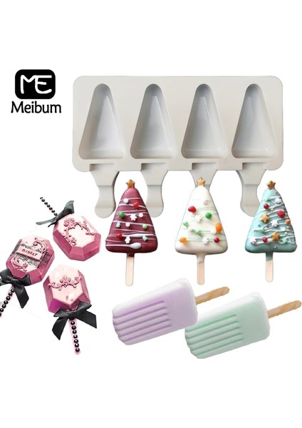 SH01101301 Set Stili Meibum 4 Çeşit Silikon Dondurma Kalıpları Dıy 4 Kavite Popsicle Kalıpları ve 50 Çubuk Yaz Dondurucu Suyu Tatlı Araçları Küp Tepsisi (Yurt Dışından) fiyatları