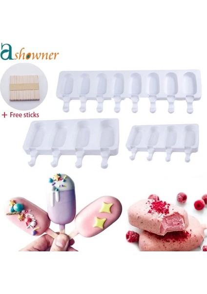 8-Boşluk Stili Dondurma Kalıbı Ev Yapımı Tatlı Kalıpları Dıy Büyük Boy Popsicle Kalıpları Çubuklarla Tepsi Gıda Sınıfı Silikon Kavite Pişirme Araçları (Yurt Dışından)