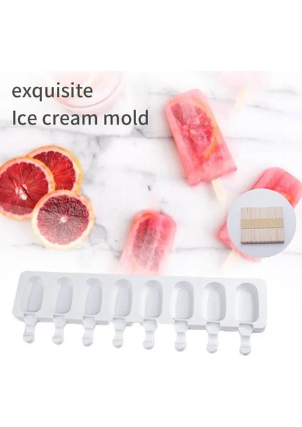 8-Boşluk Stili Dondurma Kalıbı Ev Yapımı Tatlı Kalıpları Dıy Büyük Boy Popsicle Kalıpları Çubuklarla Tepsi Gıda Sınıfı Silikon Kavite Pişirme Araçları (Yurt Dışından)