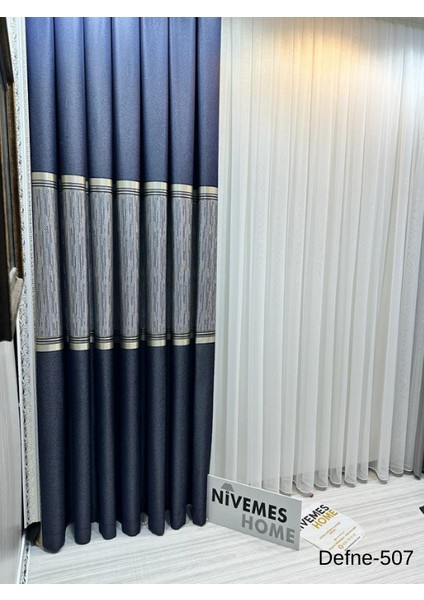 Nivemeshome Defne Lacivert FT614166 V-507 1/3 Sık Pileli Fon Perde Apm fırsatları