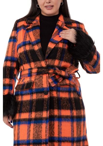 Büyük Beden Kolları Kürklü Cepli Astarlı Turuncu Kaban fırsatları