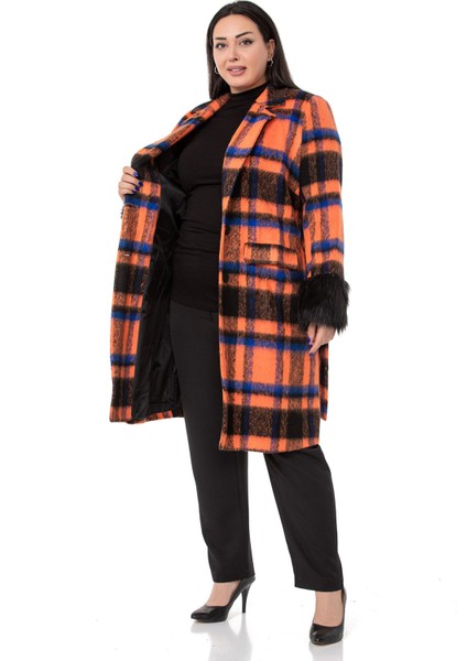 Büyük Beden Kolları Kürklü Cepli Astarlı Turuncu Kaban indirimleri