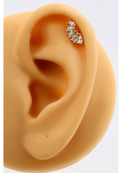 14 Ayar Altın Beşli Damla Piercing Tragus Helix Kıkırdak Küpe modelleri