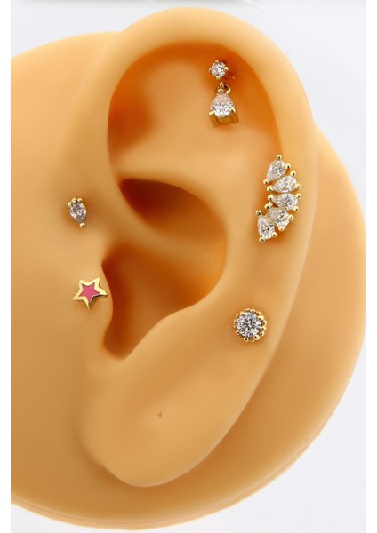 14 Ayar Altın Beşli Damla Piercing Tragus Helix Kıkırdak Küpe fırsatları