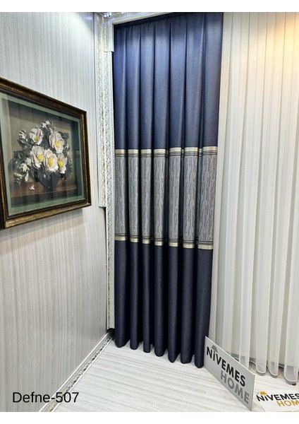 Nivemeshome Defne Lacivert FT614166 V-507 1/3 Sık Pileli Fon Perde Apm