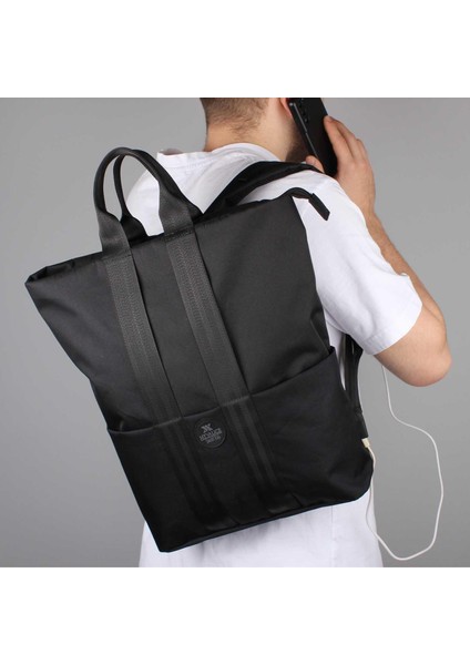 Smart Bag Elegant USB Şarj Girişli Laptop Bölmeli Notebook Sırt Çantası Siyah