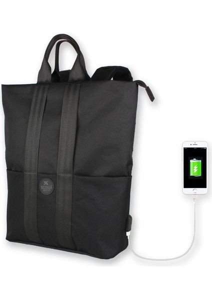 Smart Bag Elegant USB Şarj Girişli Laptop Bölmeli Notebook Sırt Çantası Siyah