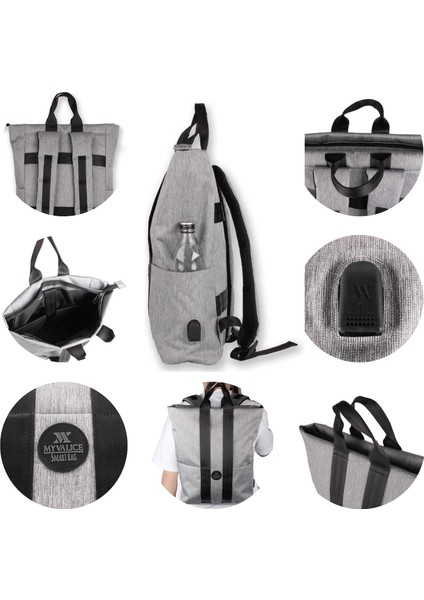 Smart Bag Elegant USB Şarj Girişli Laptop Bölmeli Notebook Sırt Çantası Siyah
