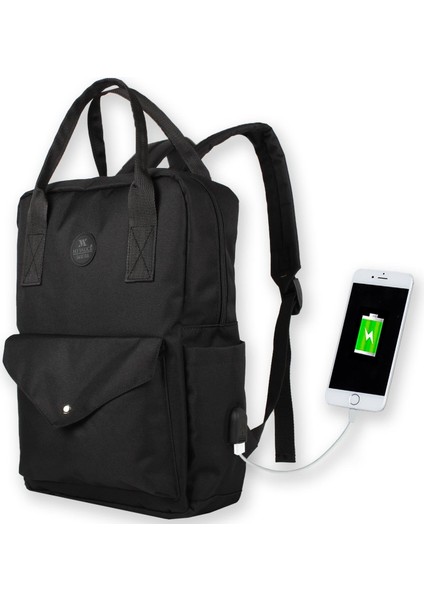 Smart Bag Post USB Şarj Girişli Laptop Bölmeli Notebook Sırt Çantası Siyah