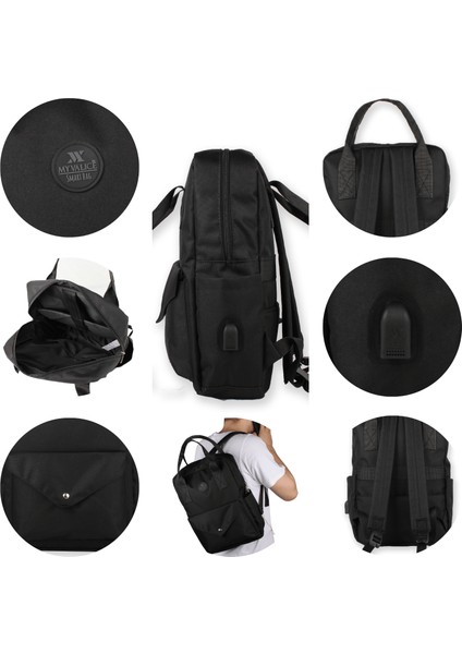 Smart Bag Post USB Şarj Girişli Laptop Bölmeli Notebook Sırt Çantası Siyah