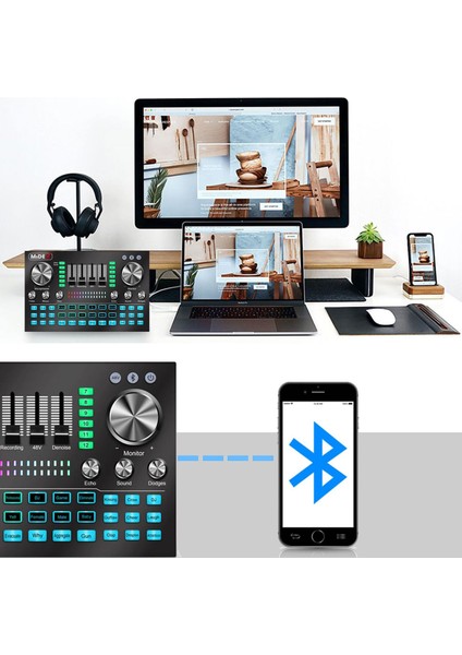 VS20 Üst Seviye Stüdyo Kayıt Canlı Yayın Şarjlı Ses Kartı Efektli Radyo Mikseri (Telefon ve Pc Podcast) modelleri