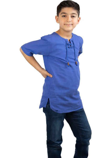 Kısa Kol Şile Bezi Zımbalı Erkek Çocuk T-Shirt Saks