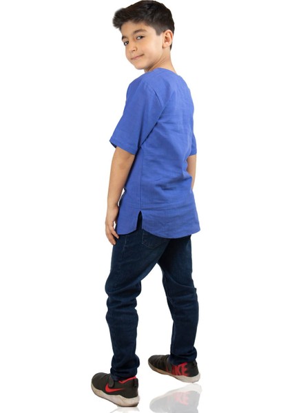 Kısa Kol Şile Bezi Zımbalı Erkek Çocuk T-Shirt Saks