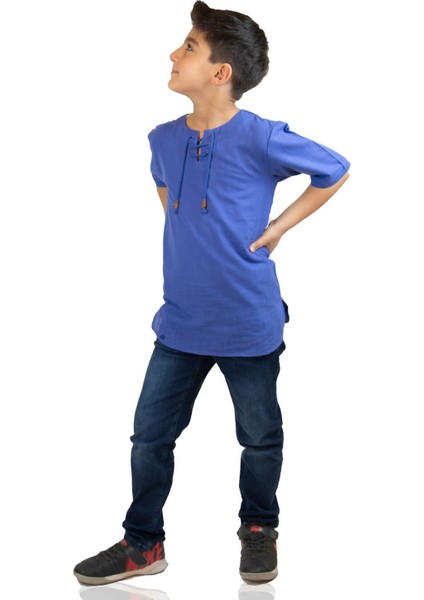 Kısa Kol Şile Bezi Zımbalı Erkek Çocuk T-Shirt Saks