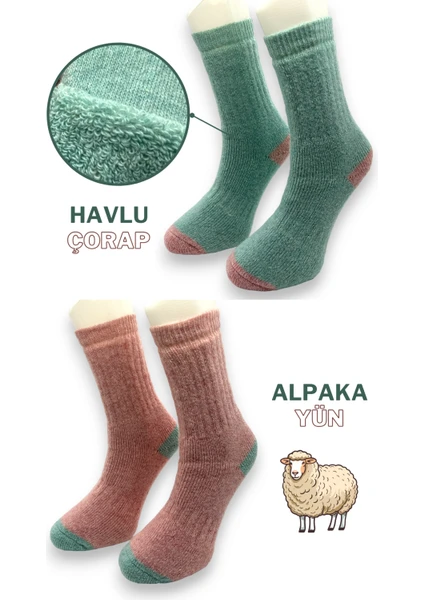 Ciho Socks Premium 2 Çift Kadın Alpaka Yünlü Yumuşak Yıkamalı Norveç Tipli Termal Soket Çorap