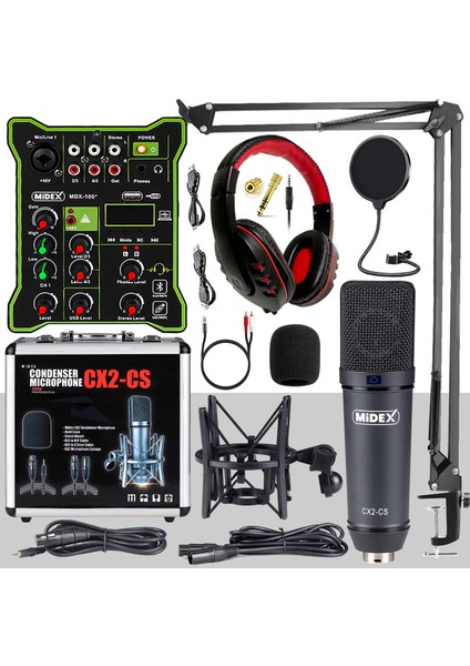 Cx2 Functional Paket-5 Stüdyo Mikrofon Ses Kartlı Mikser Kulaklık Stand
