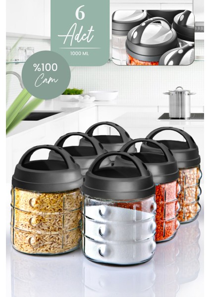 Kitchen Life 6 Adet Cam Boncuklu Kavanoz Seti 1000 ml