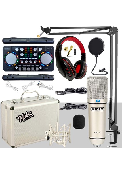 Cx1 Persuasive Paket-5 Stüdyo Mikrofon Ses Kartı Kulaklık Stand