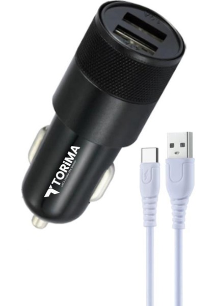 C3 Type-C Siyah Tüm Araçlara Uyumlu Araba Çakmaklık Çift USB Girişli Oto Şarj Aleti Soketi