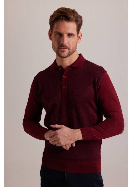 Erkek Bordo Polo Yaka Desenli Triko