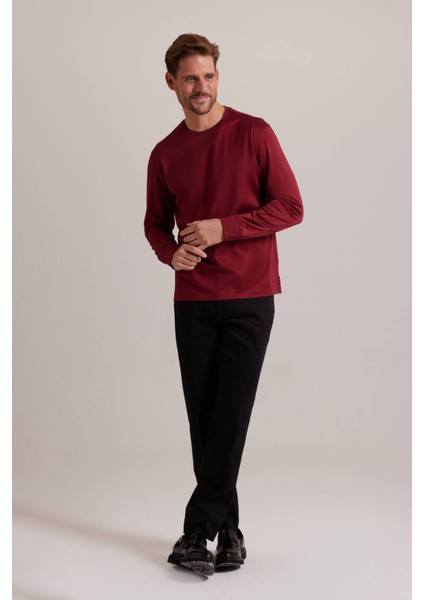 Erkek Bordo Bisiklet Yaka Pamuklu Sweatshirt